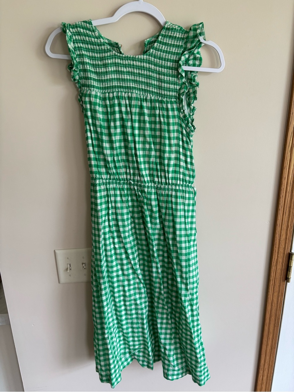 Draper James Green Gingham Smocked Midi Dress